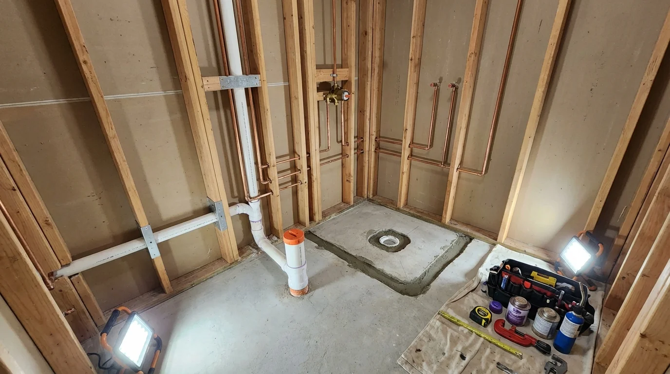 Bathroom rough-in plumbing during remodel by Johns Plumbing LLC in Homosassa