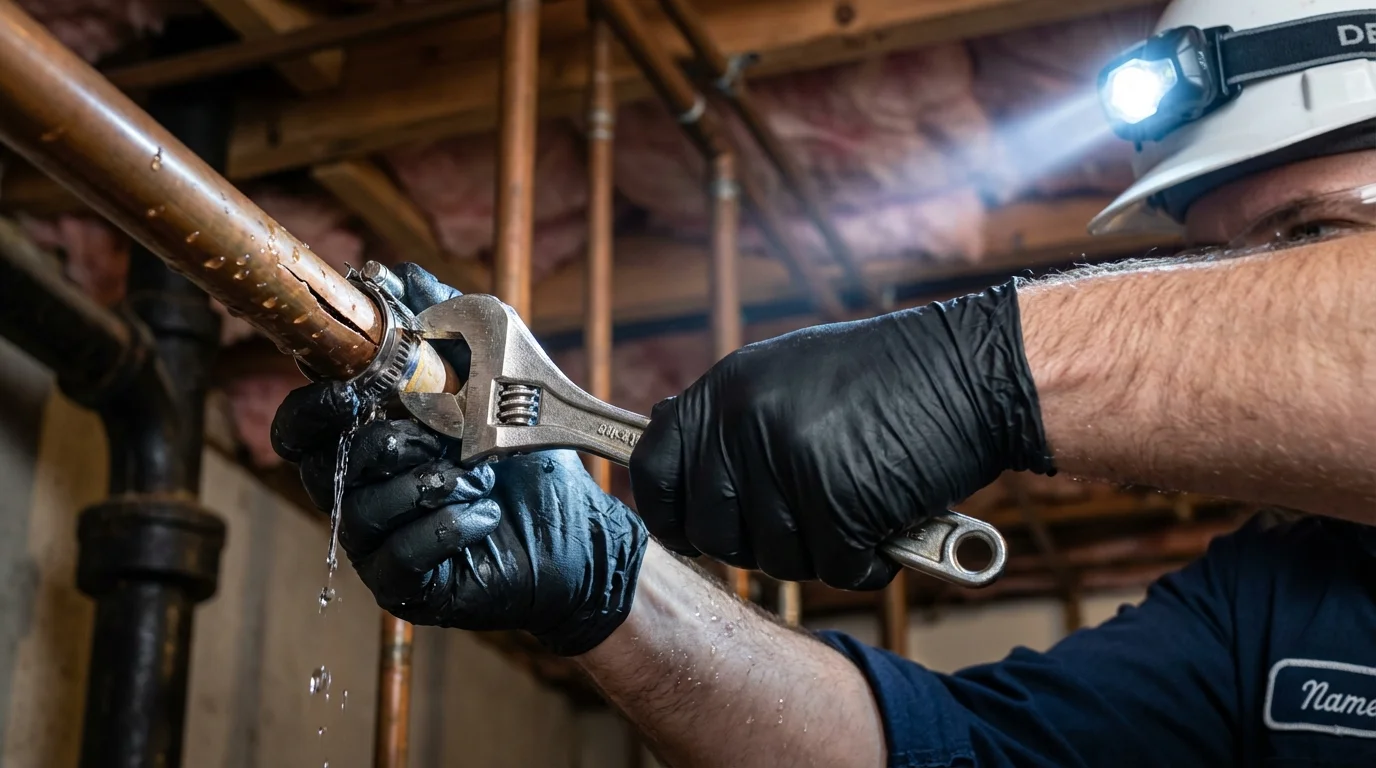 Emergency pipe clamp repair being performed by a Johns Plumbing LLC plumber in Homosassa
