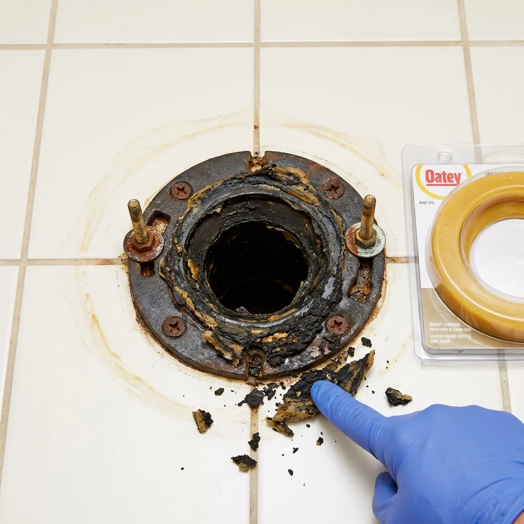 Failed wax ring showing water seepage at the base of a toilet in a Homosassa, FL home